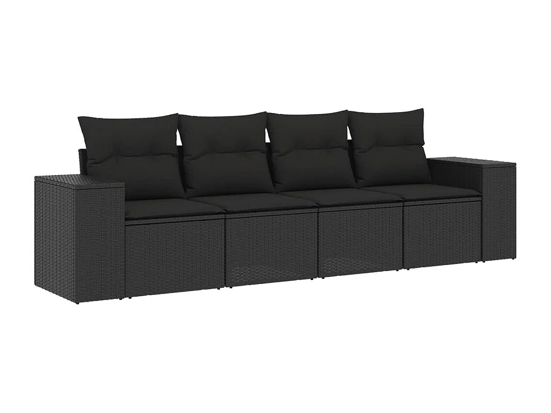 Mobili da giardino 4 pezzi con cuscini in resina intrecciata nera