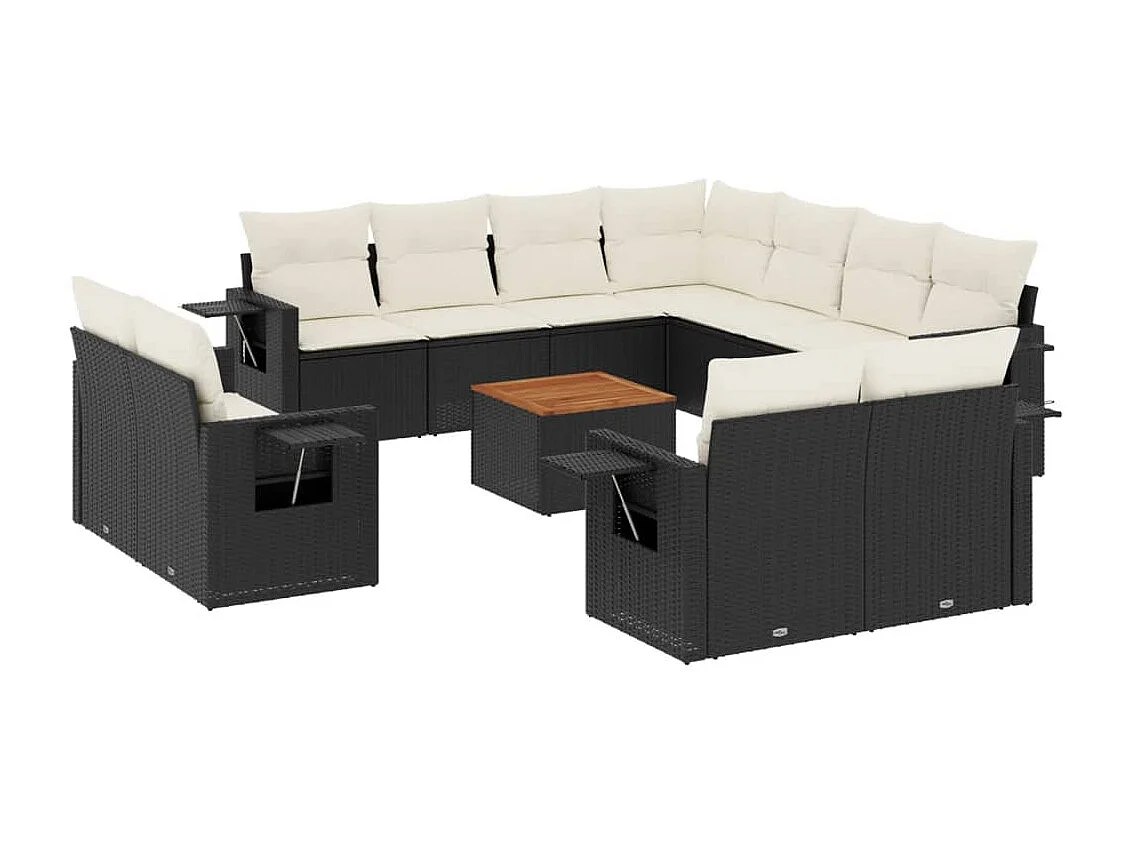 12 peças de móveis de jardim com almofadas de resina tecida preta