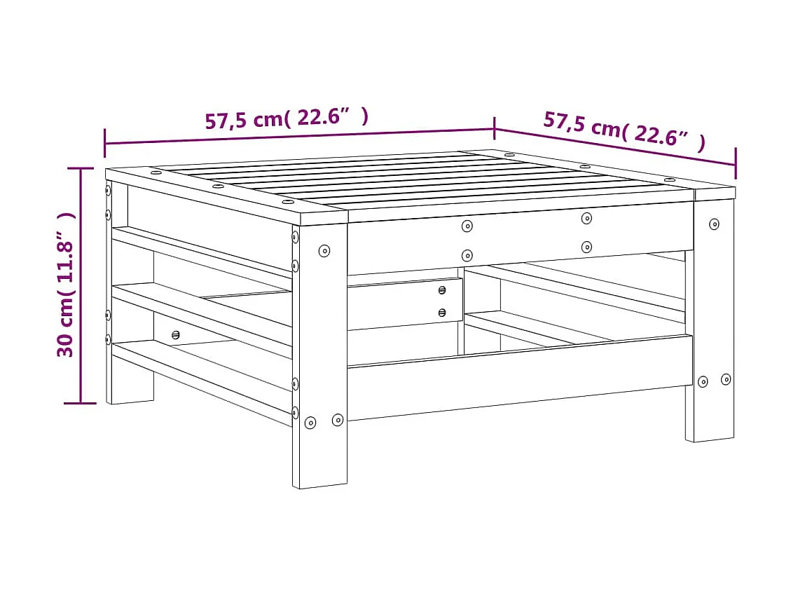 Repose-pied de jardin marron miel bois de pin massif