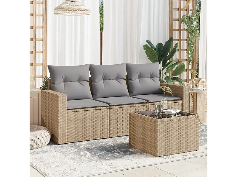 Gartenmöbel mit Kissen 4 Stück beige geflochtenes Harz