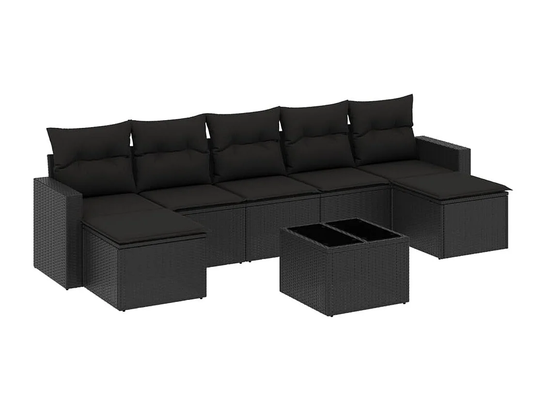 Salon de jardin 8 pcs avec coussins noir résine tressée
