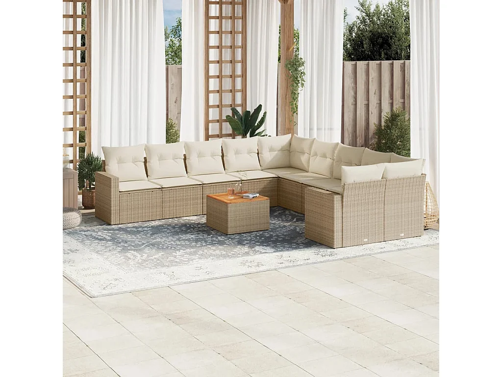 Salon de jardin 11 pcs avec coussins beige résine tressée