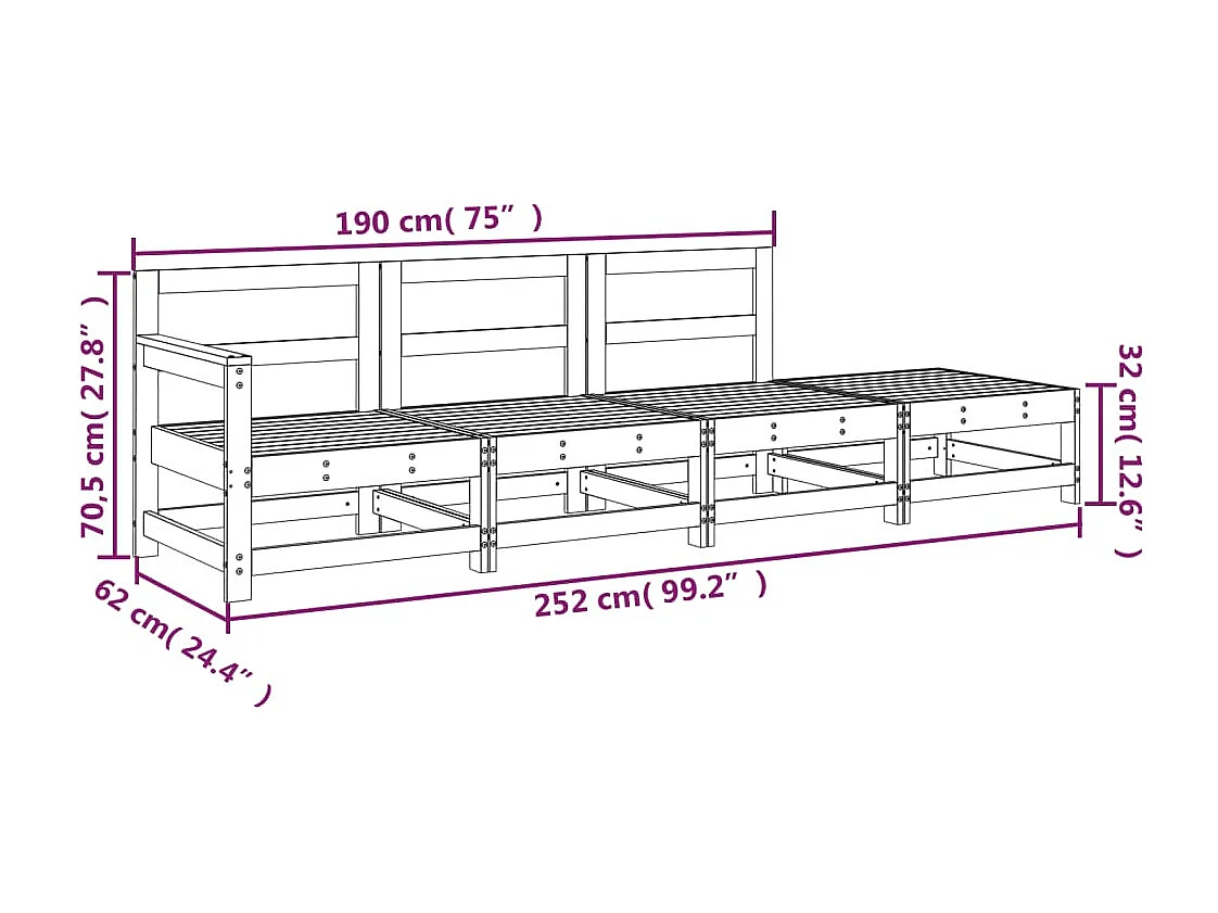 Muebles de jardín 4 piezas de madera maciza de pino.