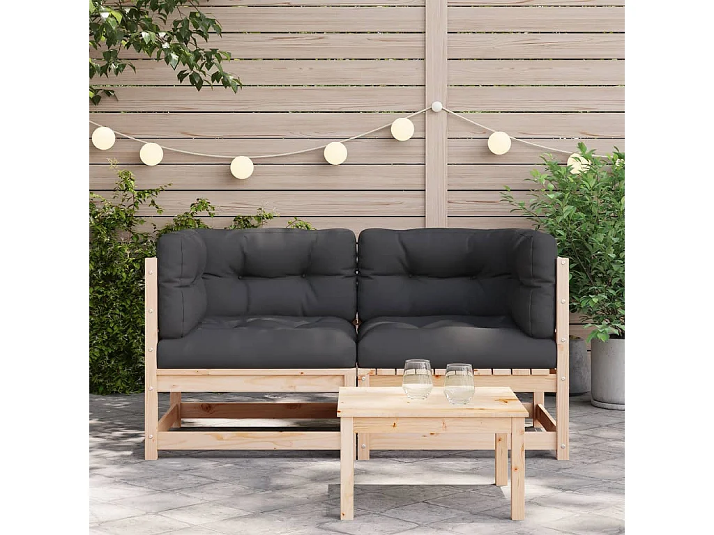 Canapés d'angle de jardin et coussins 2 pcs bois de pin massif