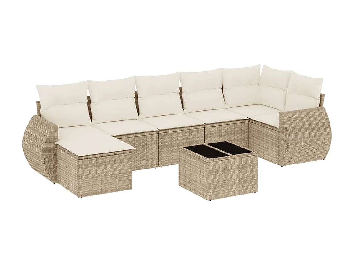 Salon de jardin avec coussins 8 pcs beige résine tressée