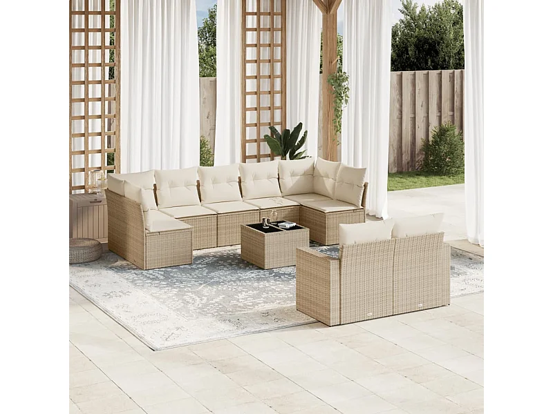 Gartenmöbel mit Kissen 10 Stück beige gewebtes Harz