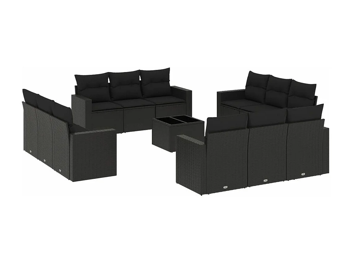 Salon de jardin avec coussins 13 pcs noir résine tressée