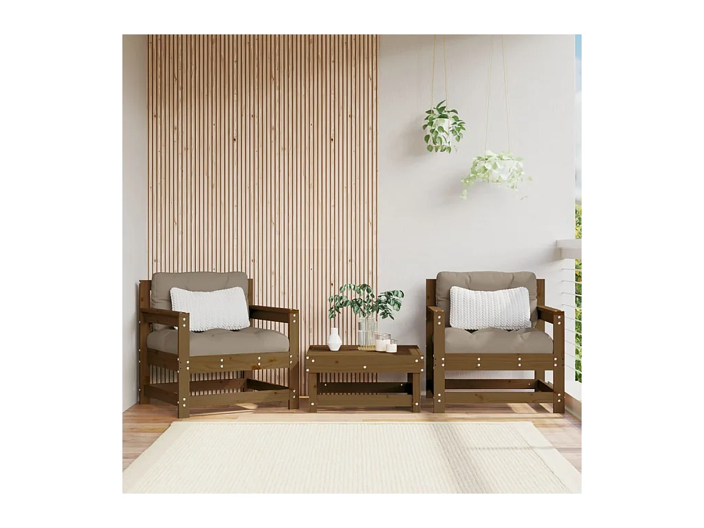 Set di 2 sedie da giardino in legno massello di pino marrone miele
