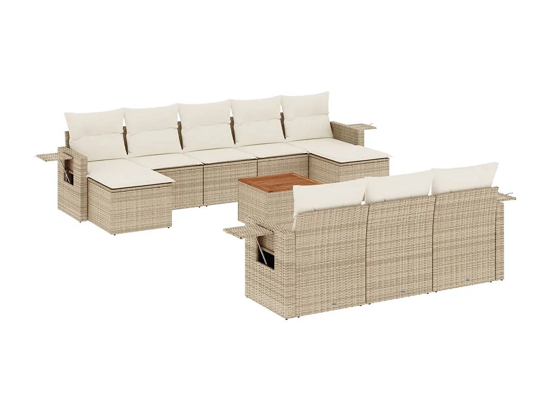 Mobili da giardino 11 pezzi con cuscini in resina intrecciata beige