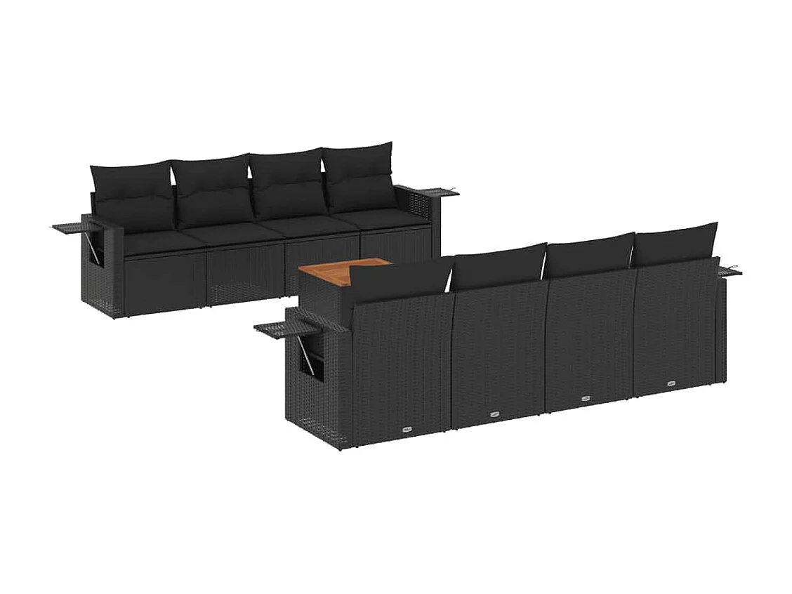 peças de móveis de jardim com almofadas de resina tecida preta