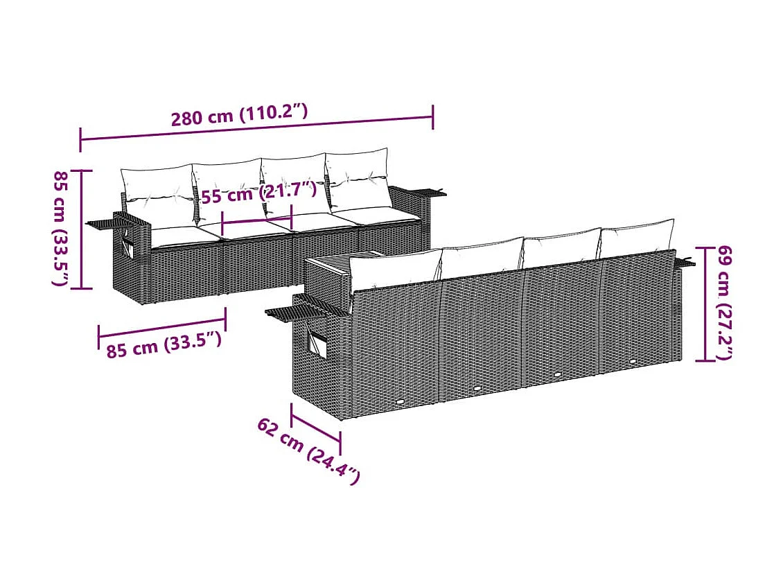peças de móveis de jardim com almofadas de resina tecida preta