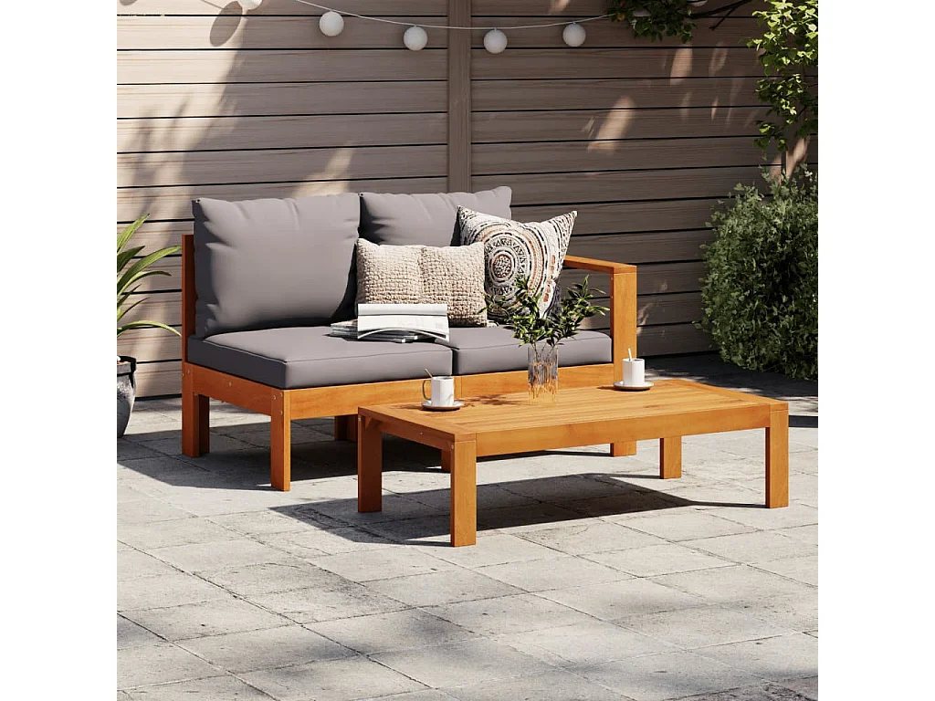 Gartensofa mit 1 Armlehne und 2 Plätzen aus massivem Akazienholz