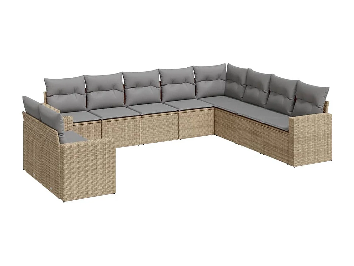 Mobile da giardino con cuscini 10 pz in resina intrecciata beige