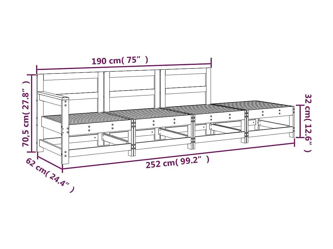 Móveis de jardim 4 unidades em madeira de pinho maciça cinza