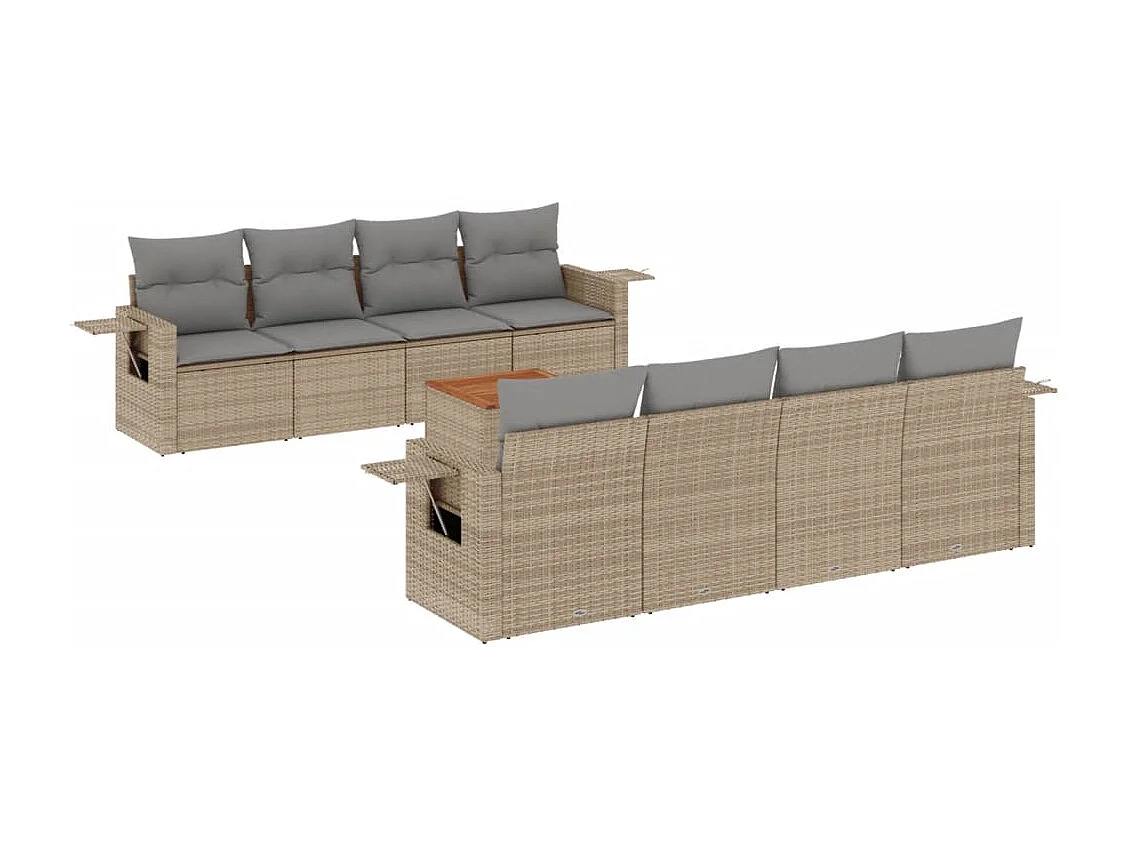 Mobile da giardino con cuscini 9 pz in resina intrecciata beige