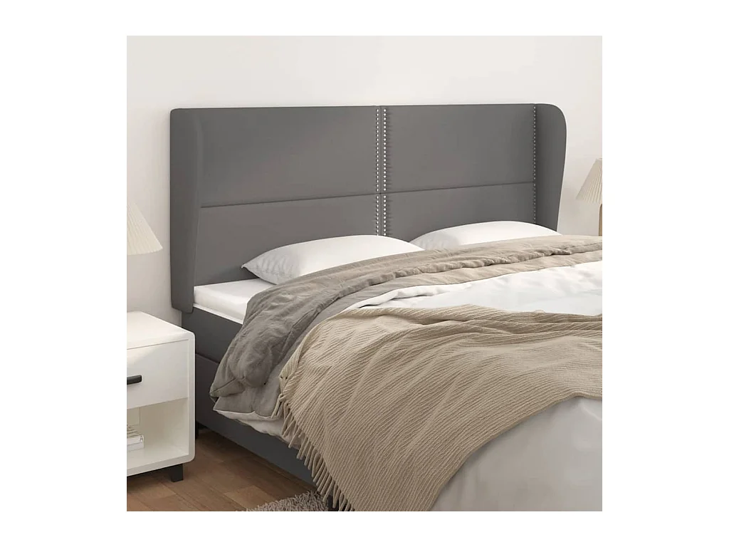 Cabecero con orejas cuero sintético gris 203x23x118/128 cm