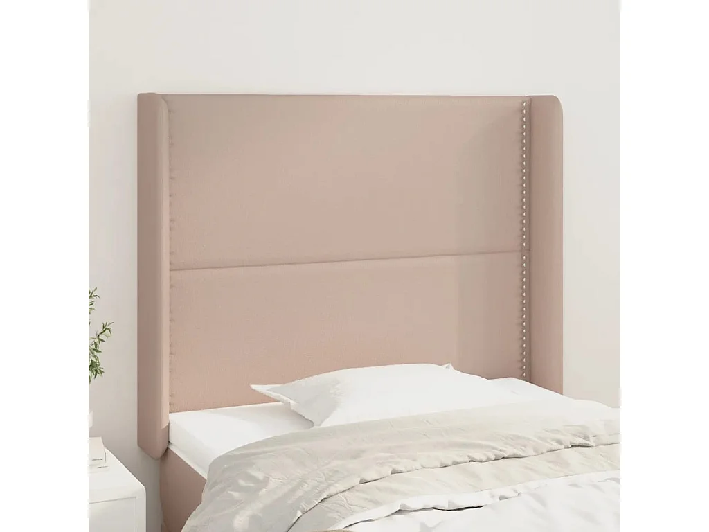 Cabeceira cama c/ abas couro artif. 103x16x118/128cm cappuccino