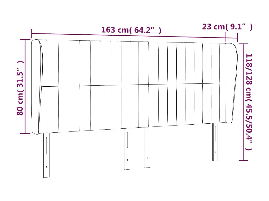 Tête de lit avec oreilles Marron foncé 163x23x118/128 cm Tissu