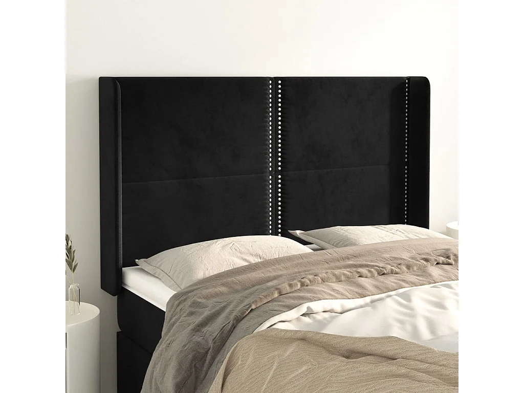 Cabeceira de cama c/ abas veludo 147x16x118/128 cm preto