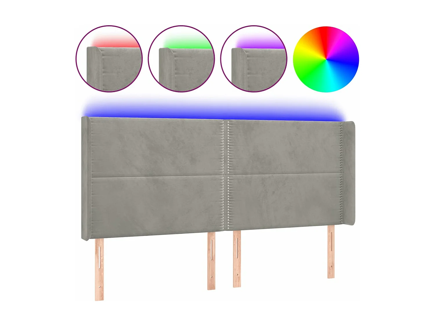 Testiera a LED Grigio Chiaro 163x16x118/128 cm in Velluto