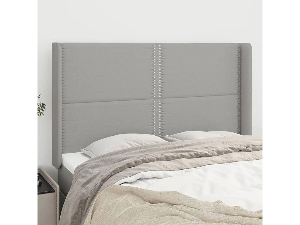 Tête de lit avec oreilles Gris clair 147x16x118/128 cm Tissu