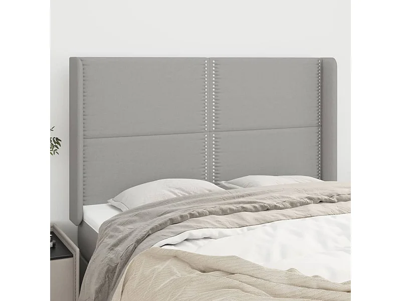 Tête de lit avec oreilles Gris clair 147x16x118/128 cm Tissu