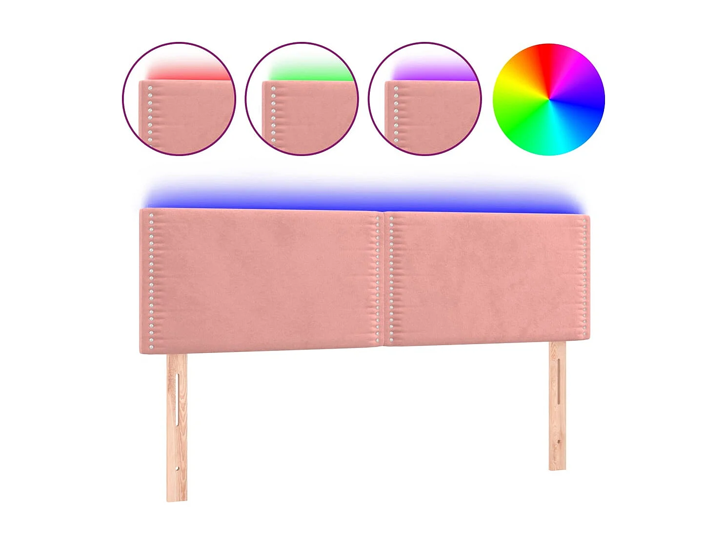 Cabeceira de cama c/ luzes LED veludo 144x5x78/88 cm rosa