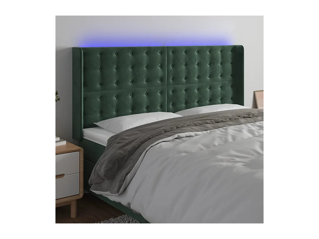 Testiera a LED Verde Scuro 183x16x118/128 cm in Velluto