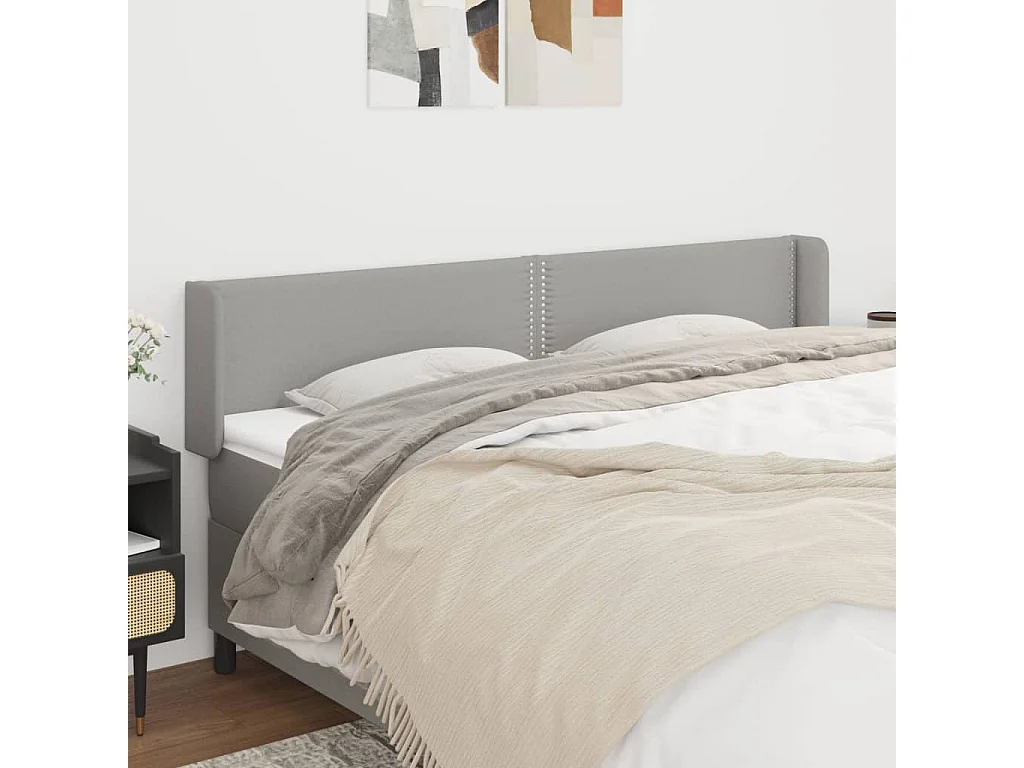 Cabeceira de cama c/ abas tecido 147x16x78/88 cm cinzento-claro