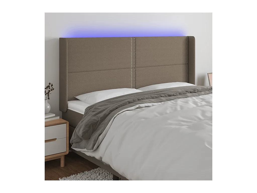 Cabeceira cama c/ LED tecido 203x16x118/128cm cinza-acastanhado