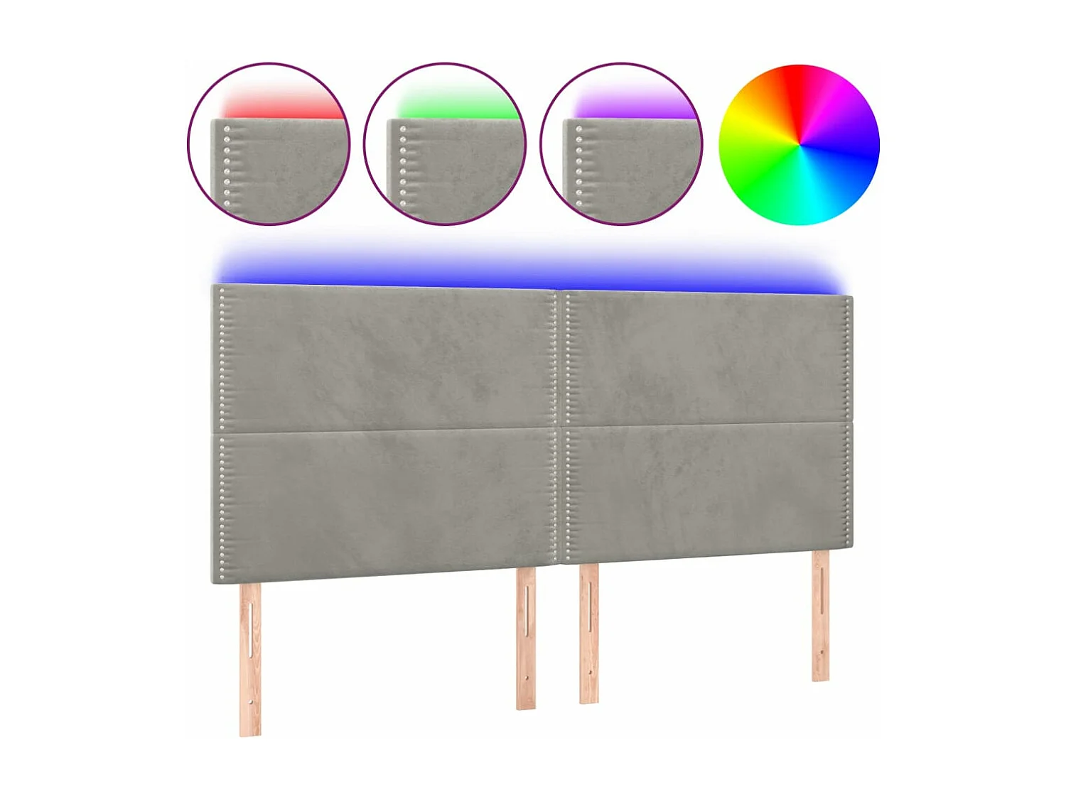 Cabeceira de cama c/ LED veludo 160x5x118/128 cm cinza-claro