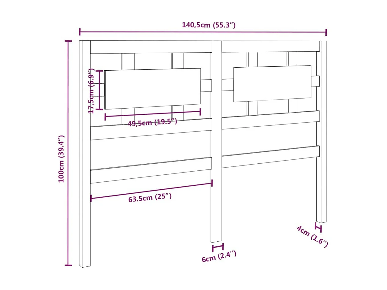 Hoofdbord 140,5x4x100 cm massief grenenhout wit