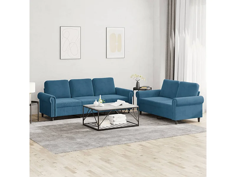 Set di Divani 2 pz con Cuscini Blu in Velluto