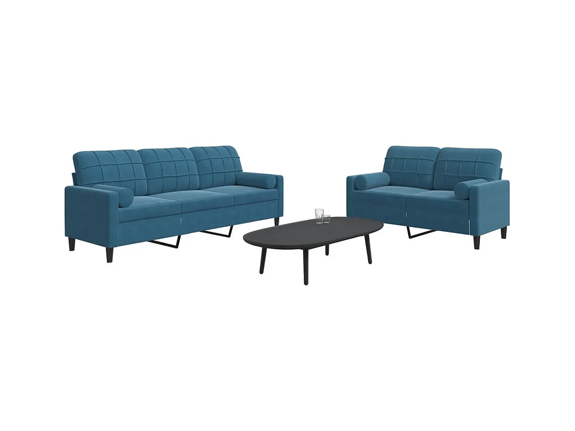 Ensemble de canapés 2pcs et coussins et traversins bleu velours