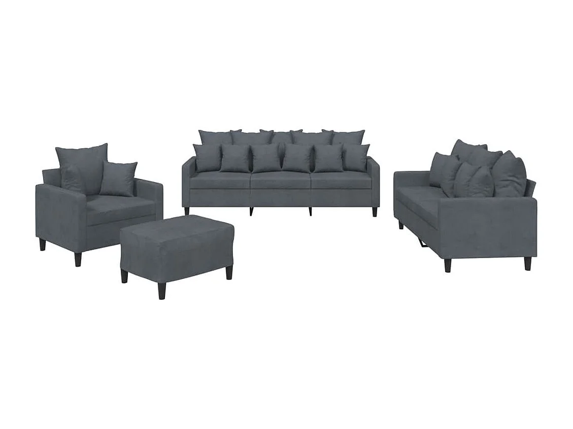 Ensemble de canapés 4 pcs avec coussins Gris foncé Velours
