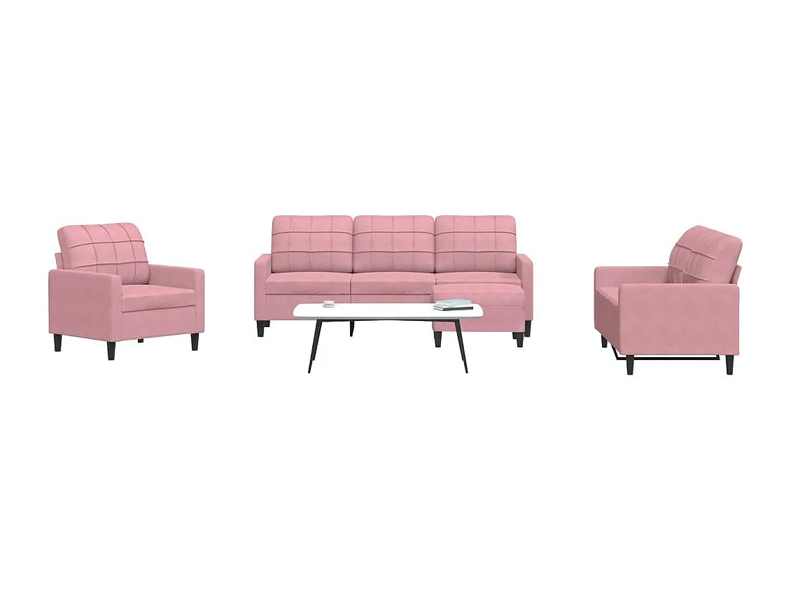 4-tlg. Sofagarnitur mit Kissen Rosa Samt