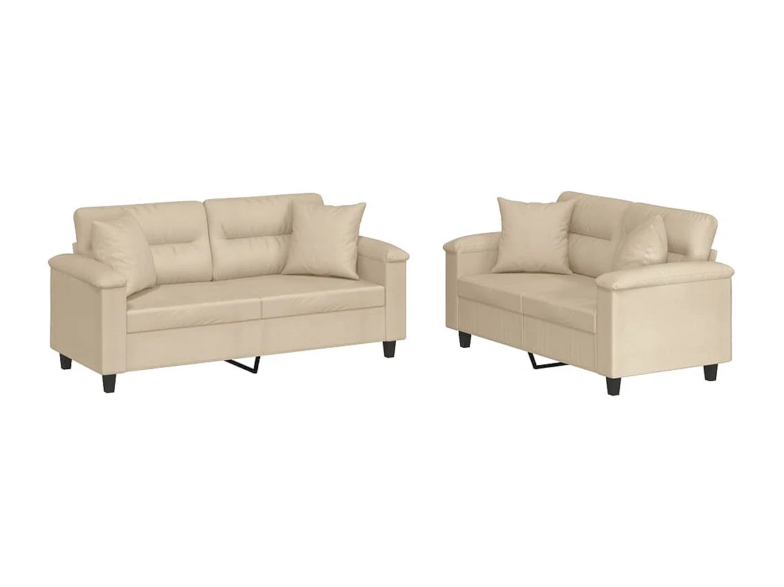 2 pcs conjunto sofás c/ almofadas tecido microfibra cor creme