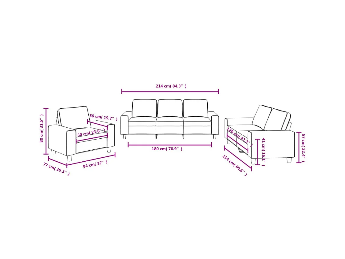 Ensemble de canapés 3 pcs gris foncé tissu