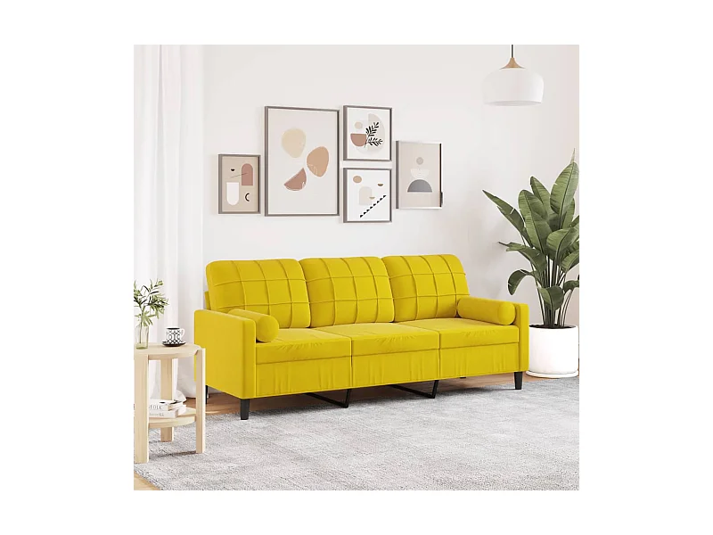 Canapé 3 places avec oreillers décoratifs jaune 180 cm velours