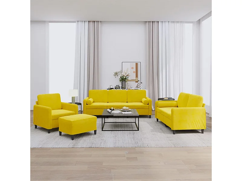 Set di Divani 4 pz con Cuscini Giallo in Velluto
