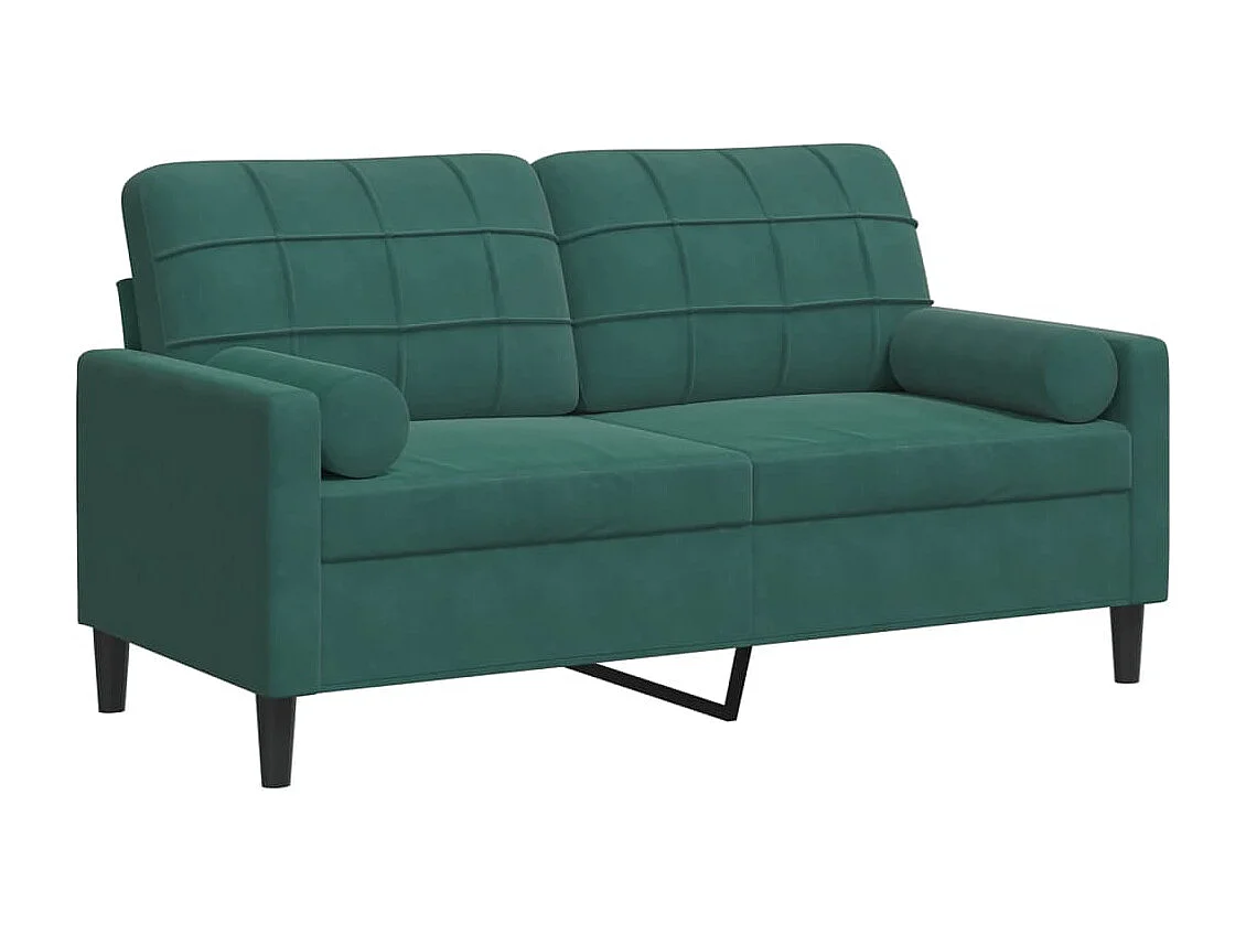 Sofá 2 lug. c/ almofadas decorativas 140cm veludo verde-escuro