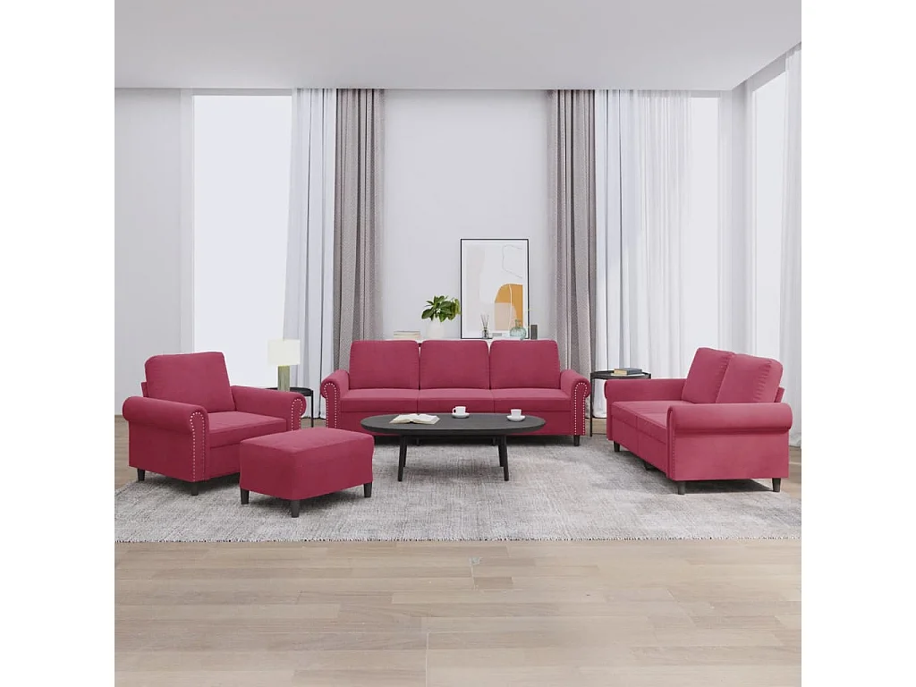 Ensemble de canapés 4 pcs avec coussins Rouge bordeaux Velours