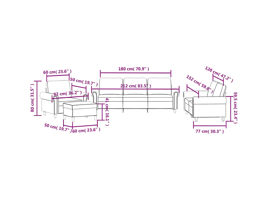 Ensemble de canapés 4 pcs avec coussins Rouge bordeaux Velours