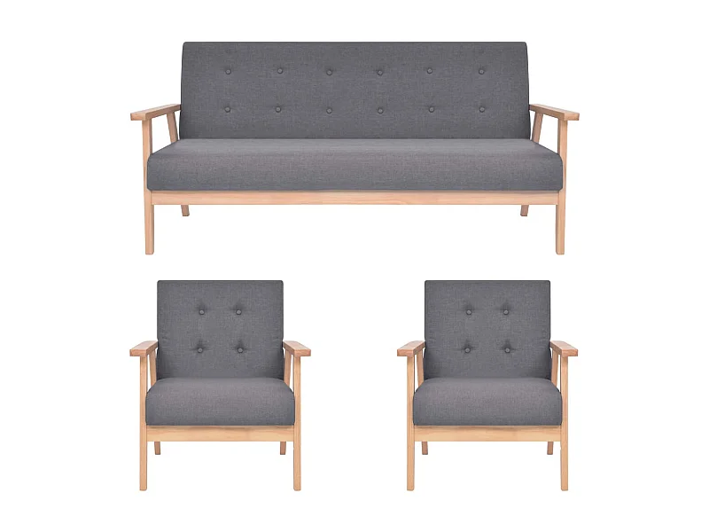 Set di Divani 3 pz in Tessuto Grigio Scuro