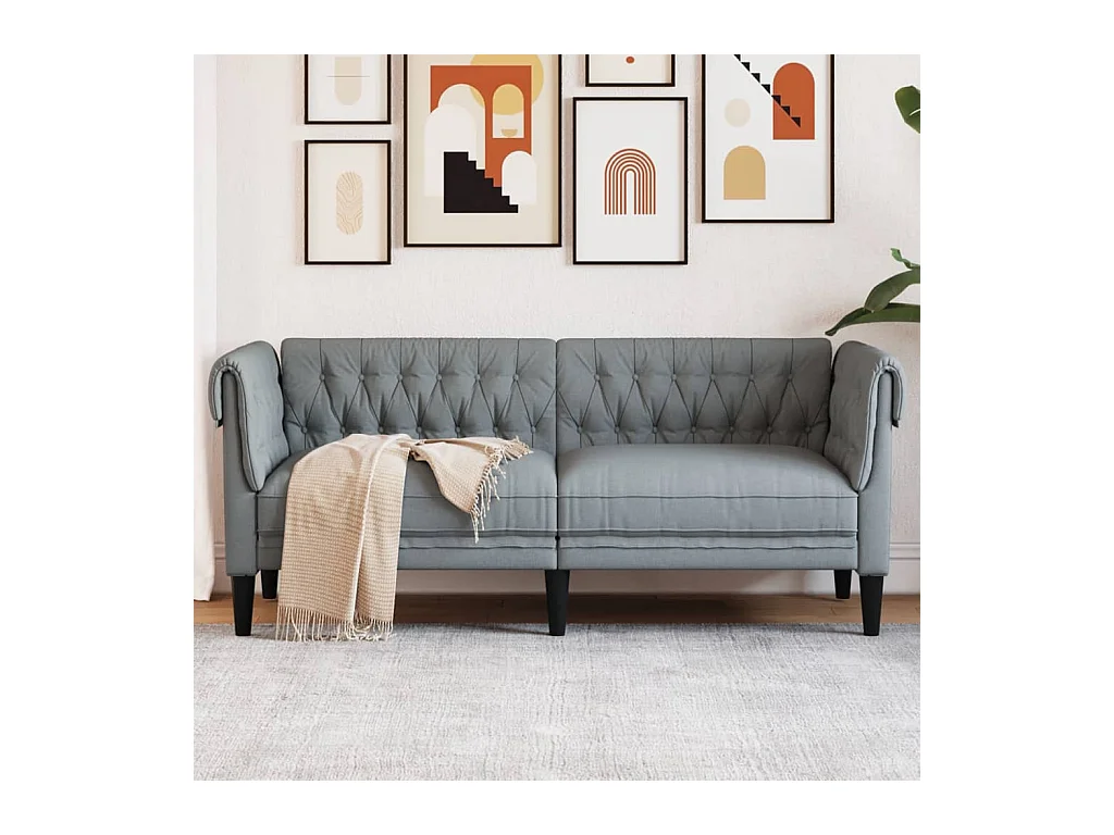 Canapé Chesterfield 2 places gris clair tissu