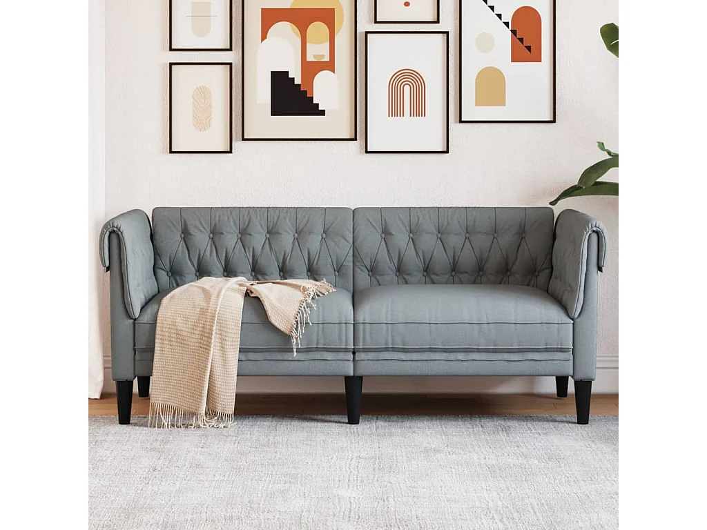 Canapé Chesterfield 2 places gris clair tissu