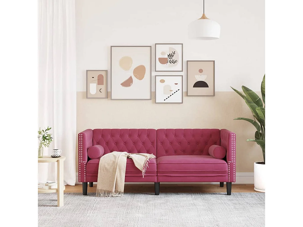 Canapé Chesterfield avec traversins 2 places velours