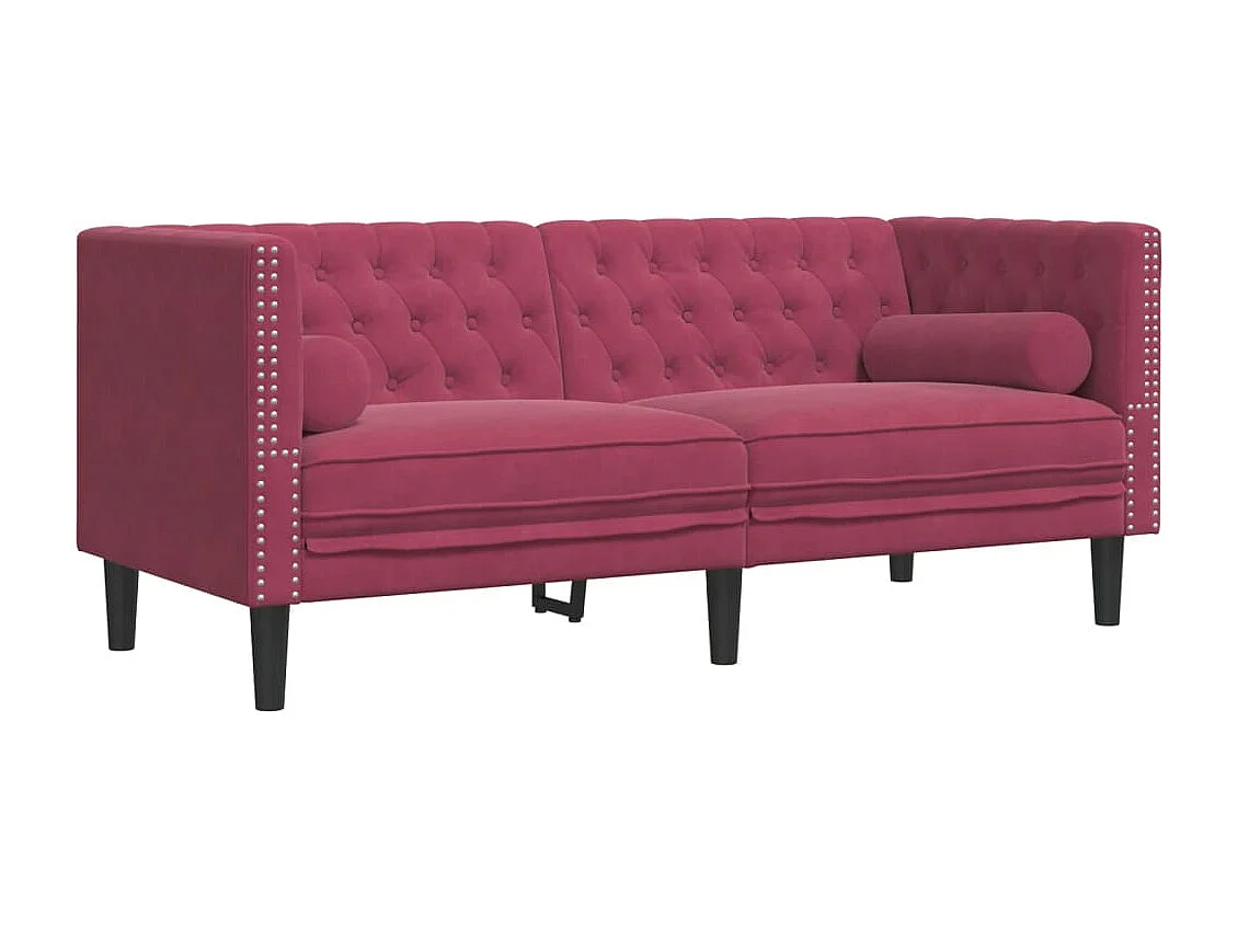 Sofá chesterfield com rolos 2 lugares veludo vermelho tinto