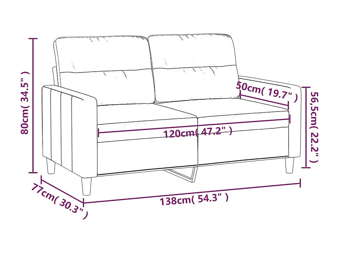 Tweezitsbank 120 cm stof crèmekleurig