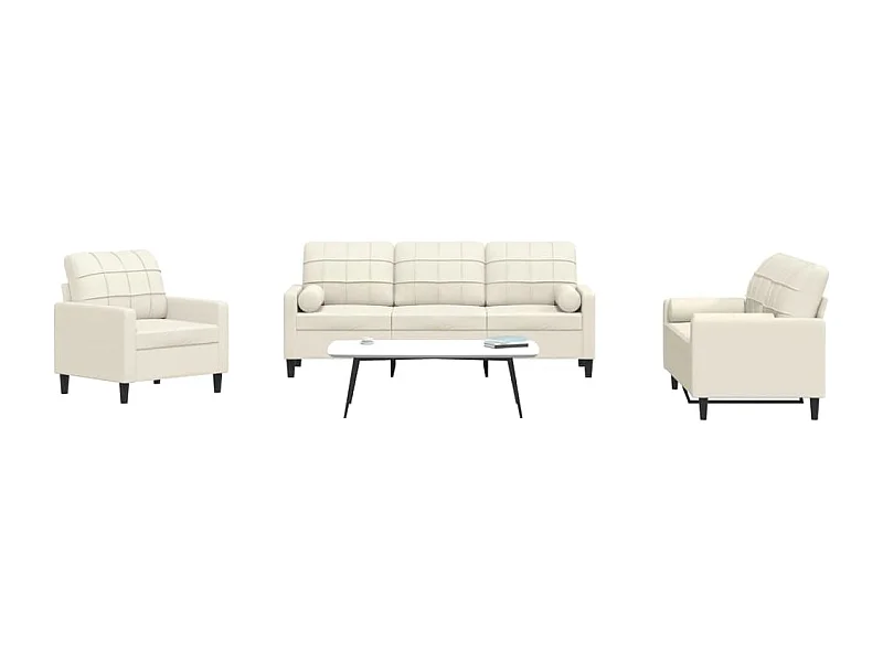 Set di Divani 3 pz con Cuscini e Rinforzi Crema in Velluto